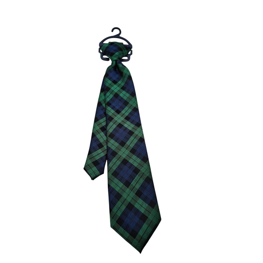 Chaps by Ralph Lauren Boys Clip On Tie Blue Green Plaid NEW